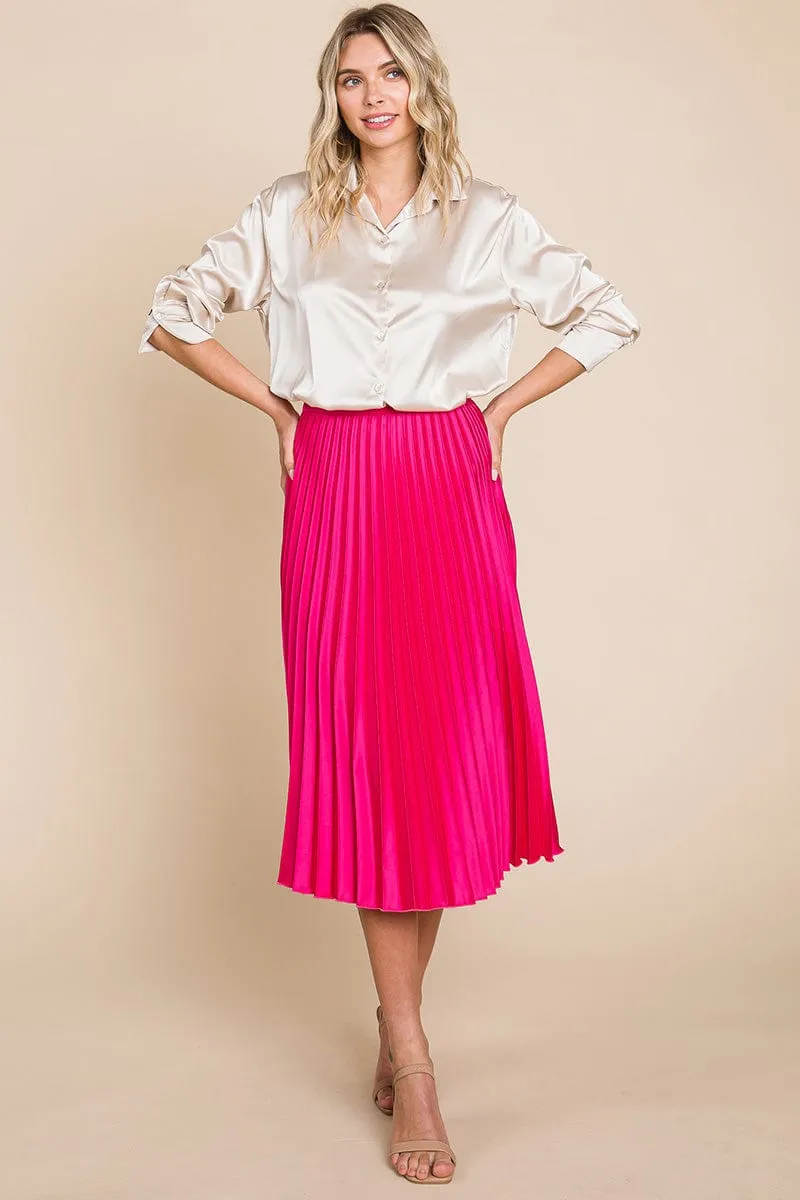 High Waisted Pleated Midi Skirt