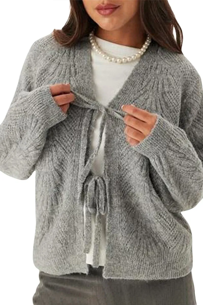 HWS1205 Soft Tie-Front Knit Cardigan