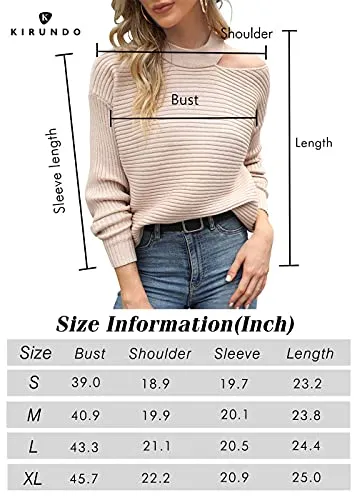 KIRUNDO 2021 Women’s Sweaters Halter Neck Off Shoulder Long Sleeves Knit Sweater Loose Solid Pullovers Tops (Coffee, X-Large)