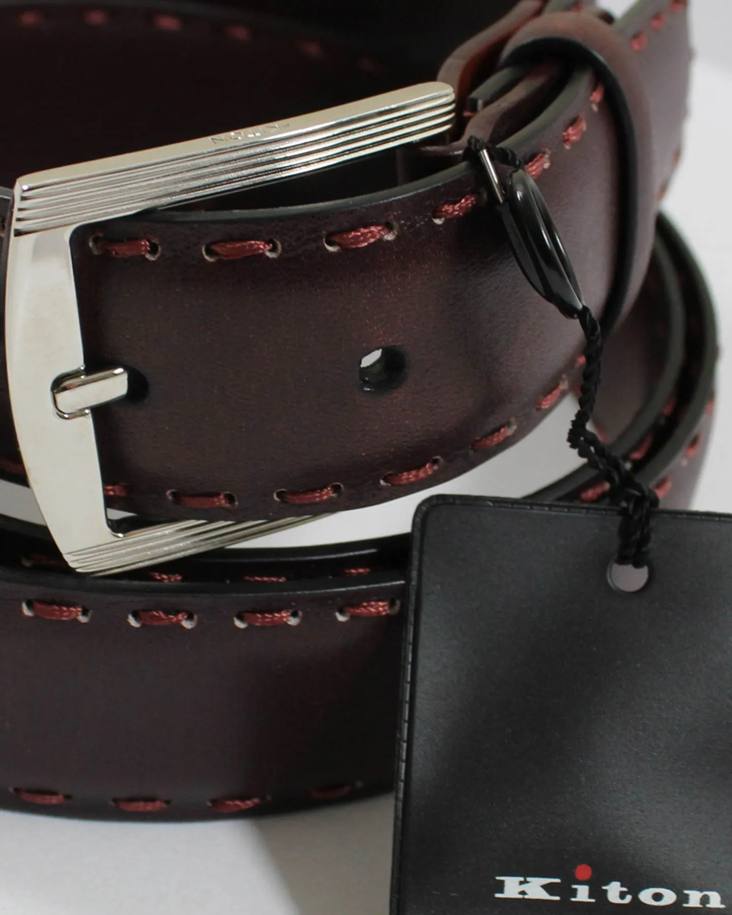 Kiton Belt Maroon Brown Smooth Leather Design - Resizable (Fits All sizes)