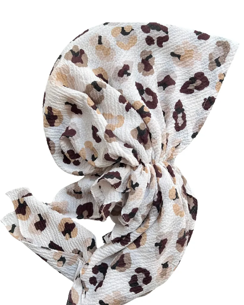 Leopard Neutral Crinkle Pre-Tied Bandanna with Full Grip