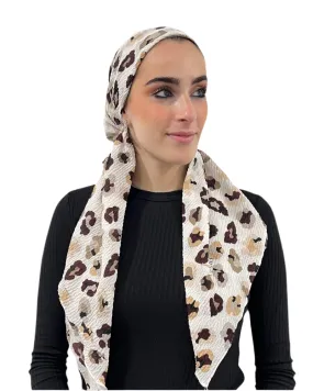 Leopard Neutral Crinkle Pre-Tied Bandanna with Full Grip