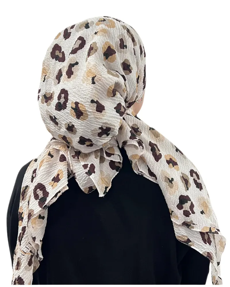 Leopard Neutral Crinkle Pre-Tied Bandanna with Full Grip