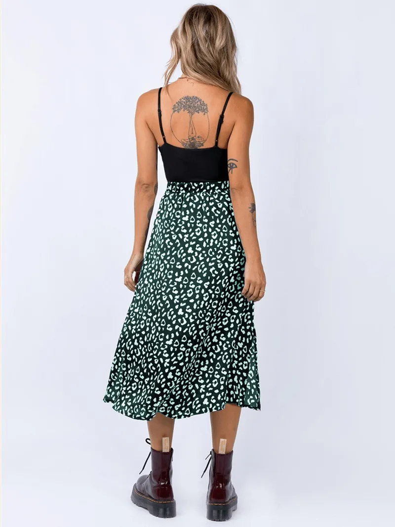 Leopard Print Side Split High Waist Slim Skirts