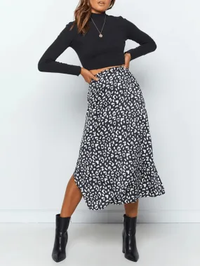 Leopard Print Side Split High Waist Slim Skirts