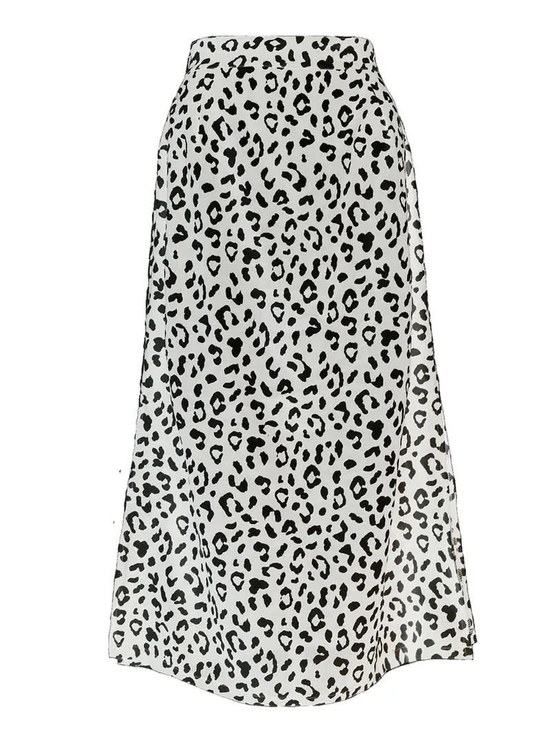 Leopard Print Side Split High Waist Slim Skirts