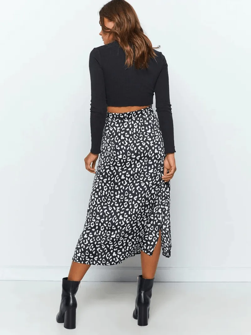 Leopard Print Side Split High Waist Slim Skirts