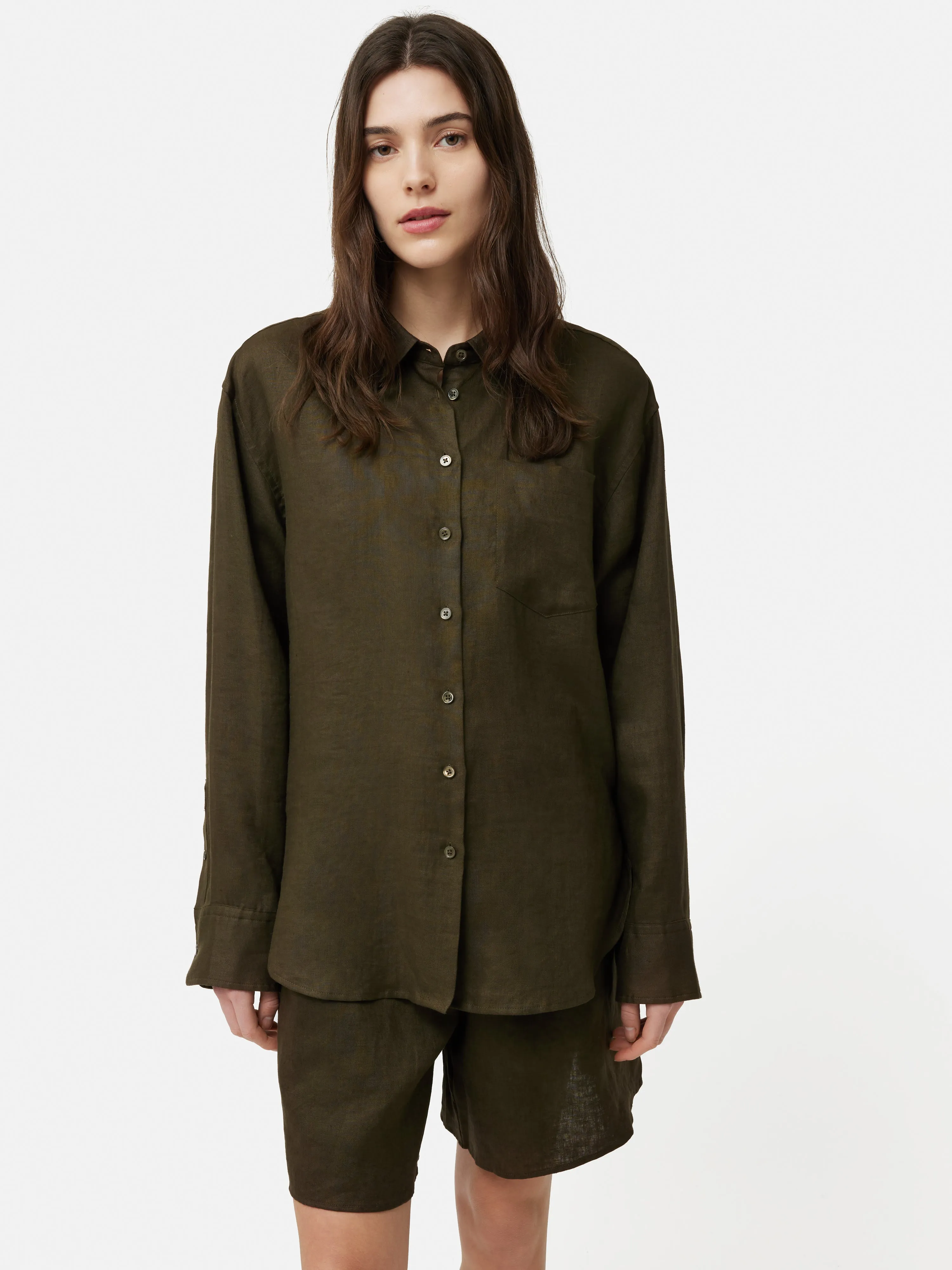 Linen Relaxed Shirt | Dark Green