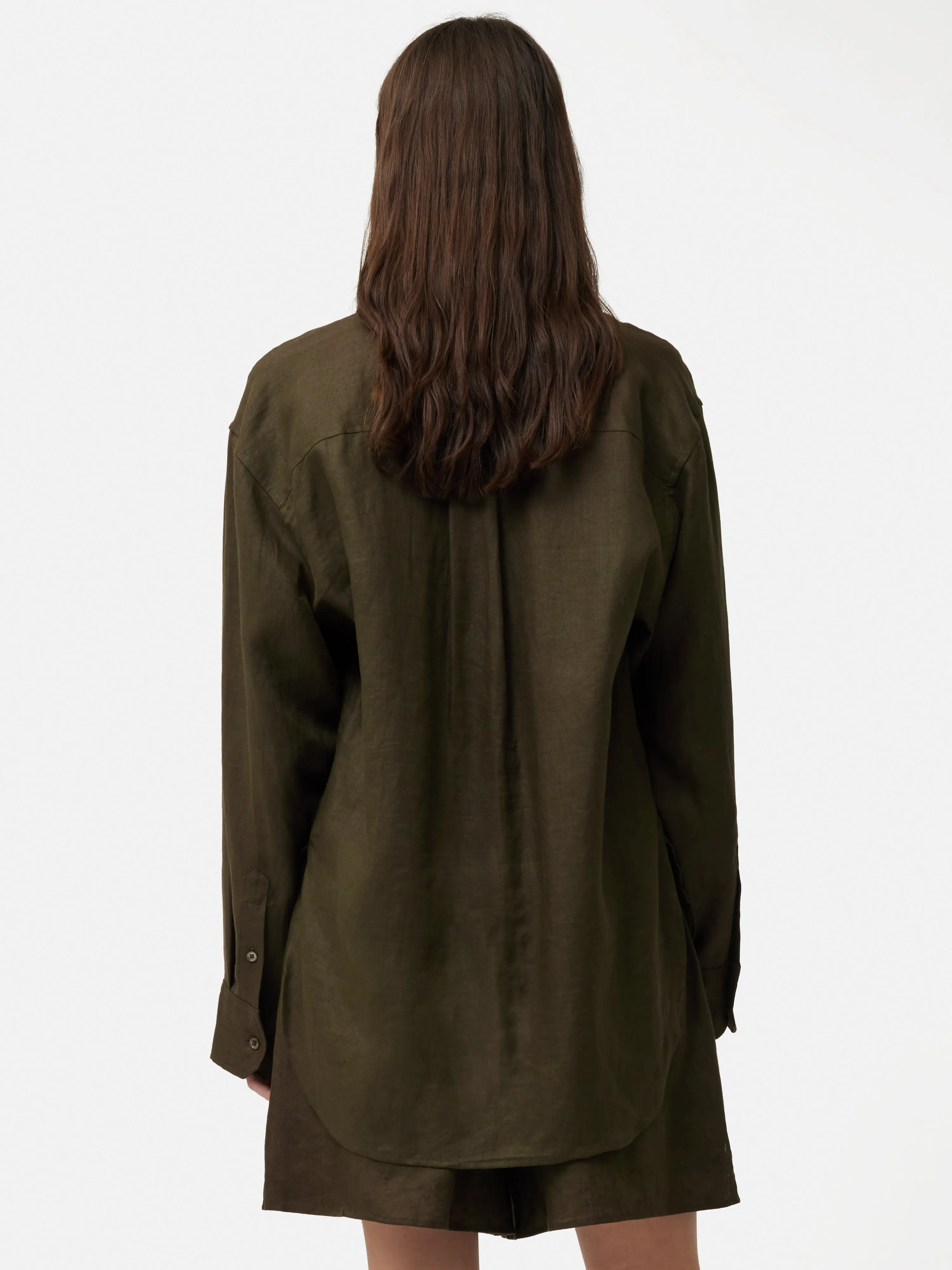 Linen Relaxed Shirt | Dark Green