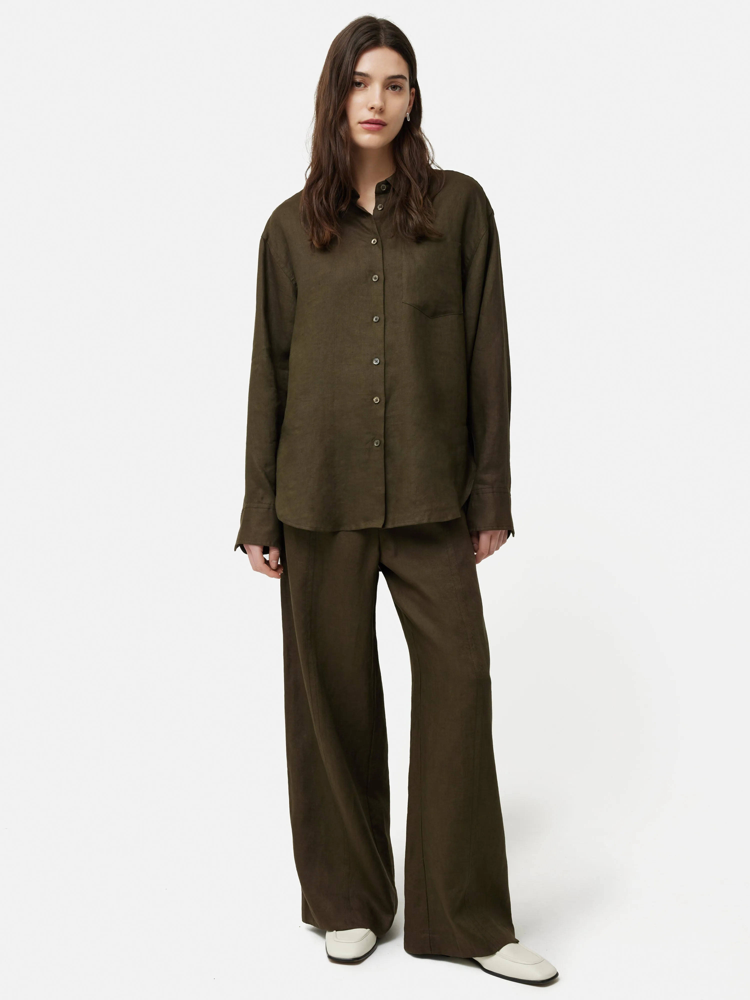 Linen Relaxed Shirt | Dark Green