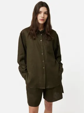 Linen Relaxed Shirt | Dark Green