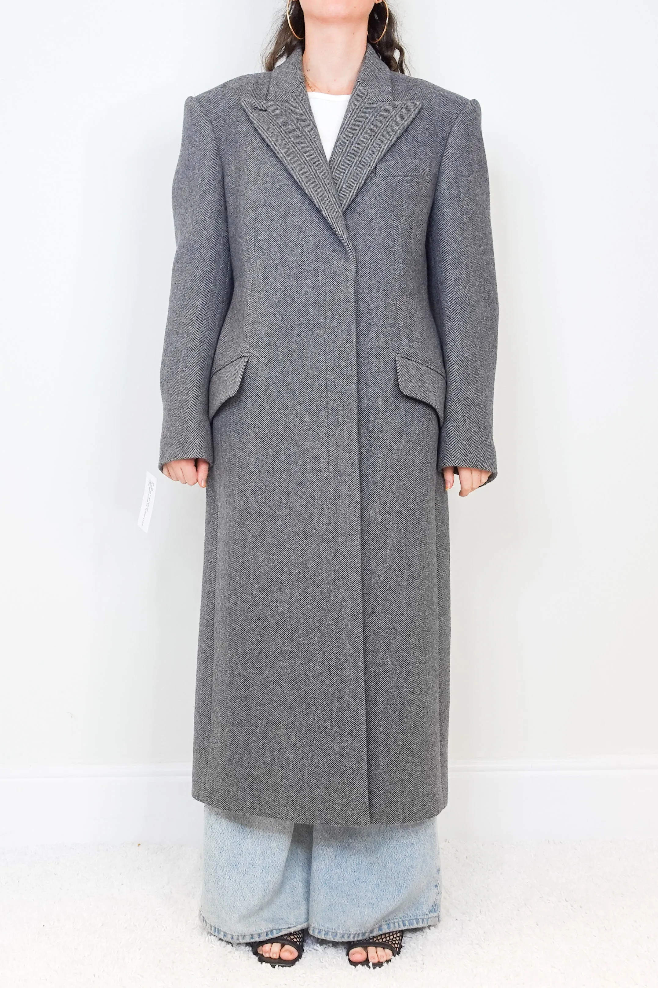 Long line herringbone coat RRP £1.2K