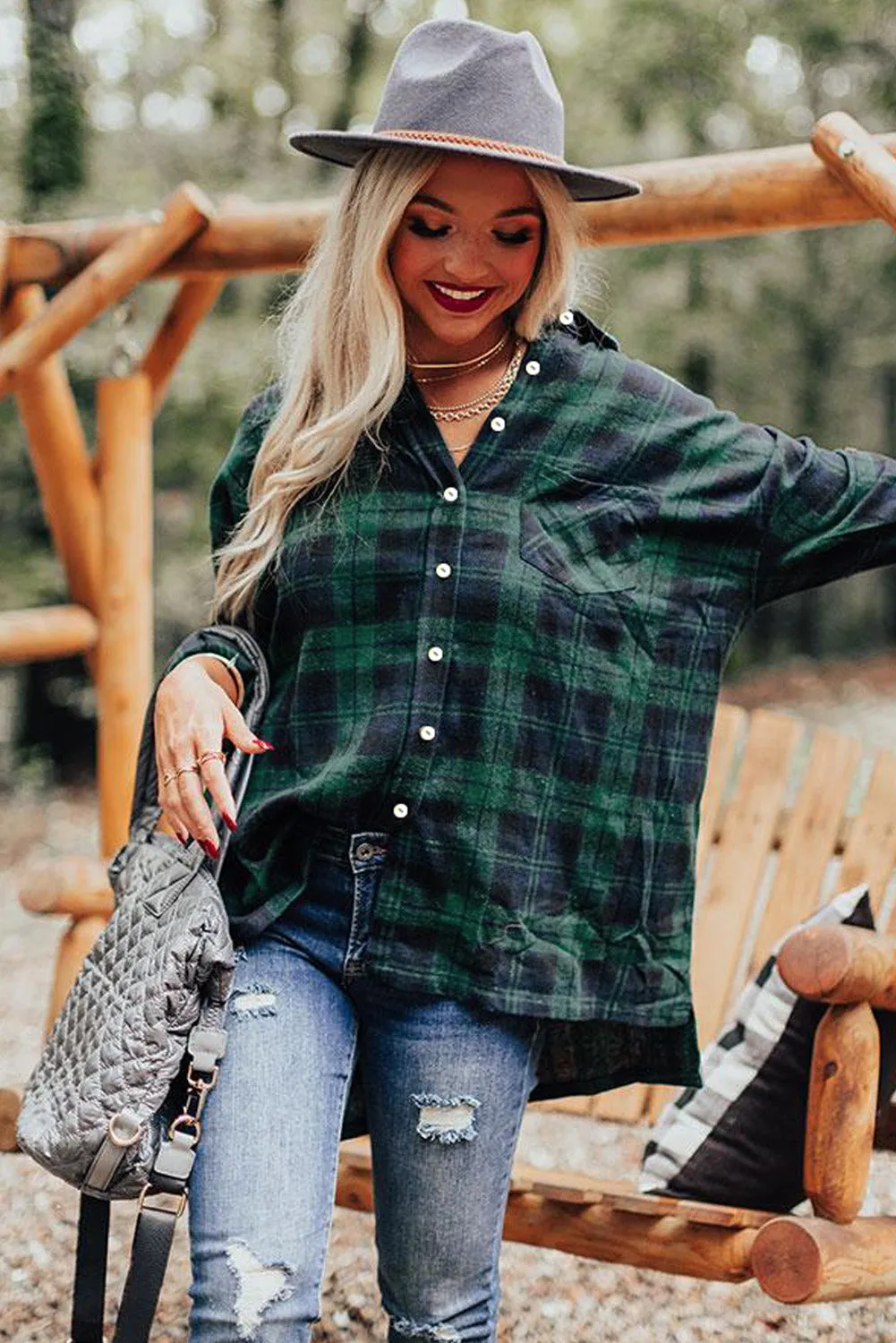 Loose Fit Boyfriend Style Plaid Shirt