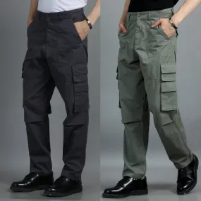 Men 2 Cotton Relaxed Fit Cargo Trousers, Moss Green Charcoal Grey