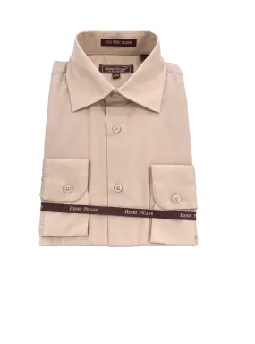 Men's tan long sleeves dress shirt spread collar convertible cuff regular fit