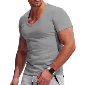 Men's V-neck Short-sleeved T-shirt Solid Color Casual Top 12570917L