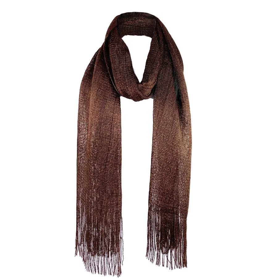 Metallic Fringe Multi Use Scarf Shawl Wraps Neutral Tones (1 units)