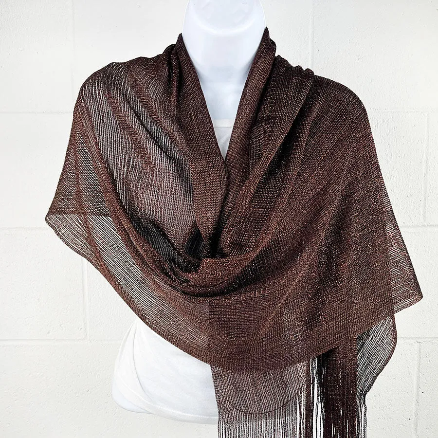 Metallic Fringe Multi Use Scarf Shawl Wraps Neutral Tones (1 units)