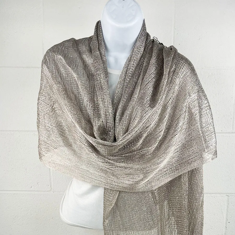 Metallic Fringe Multi Use Scarf Shawl Wraps Neutral Tones (1 units)