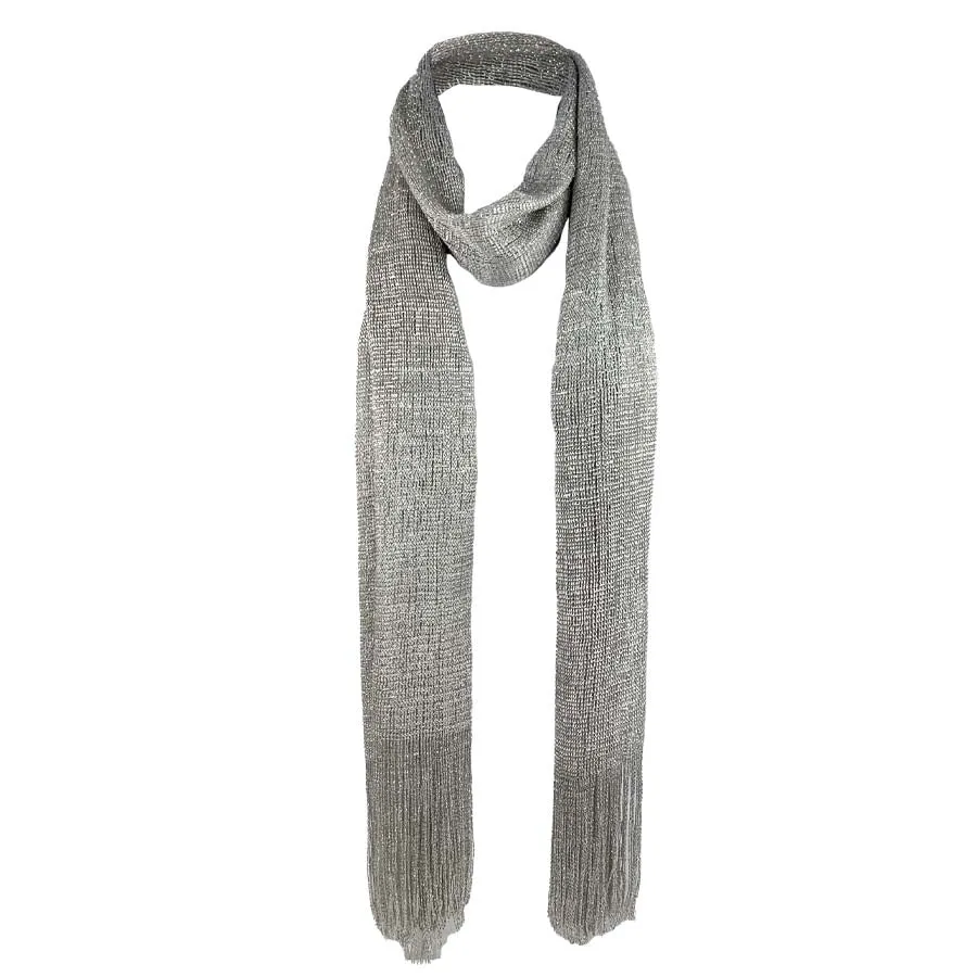 Metallic Fringe Multi Use Scarf Shawl Wraps Neutral Tones (1 units)