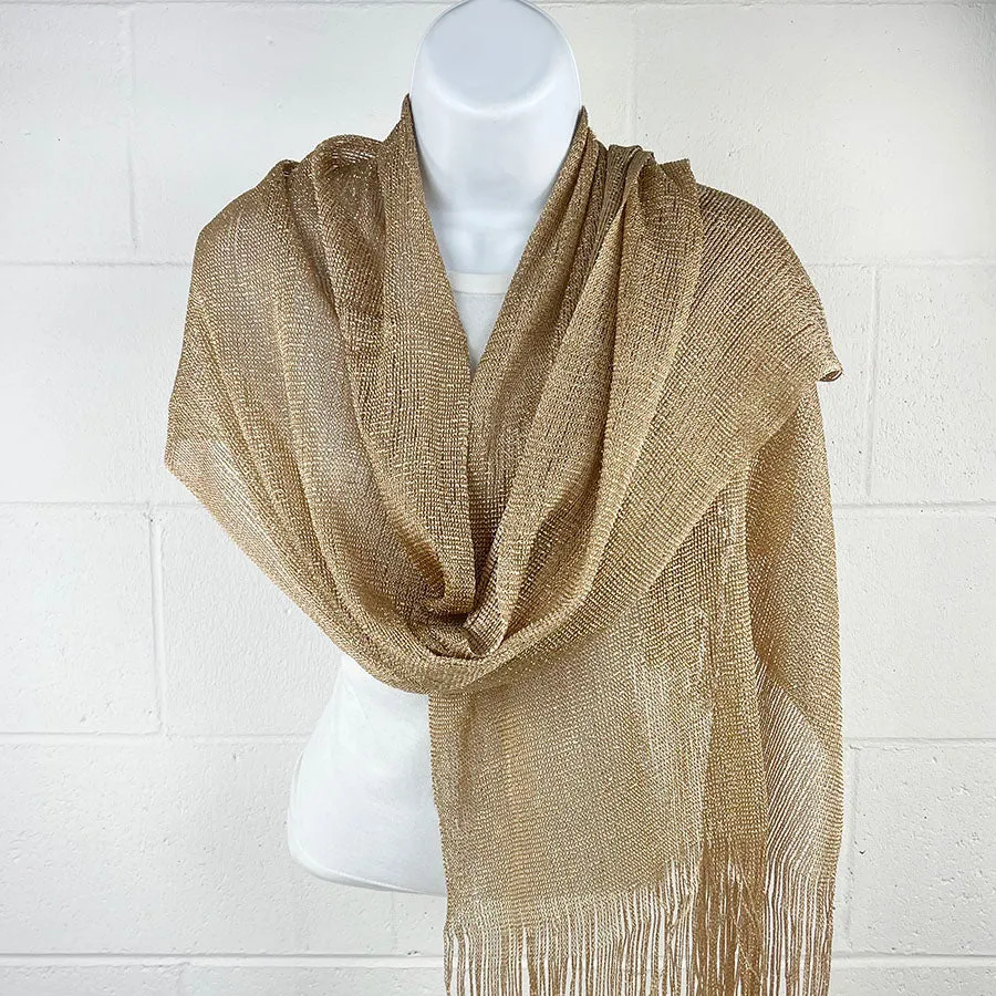 Metallic Fringe Multi Use Scarf Shawl Wraps Neutral Tones (1 units)