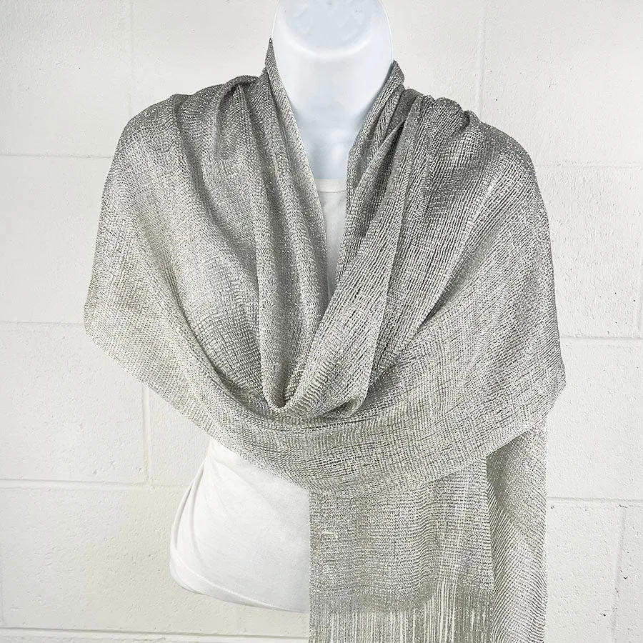 Metallic Fringe Multi Use Scarf Shawl Wraps Neutral Tones (1 units)