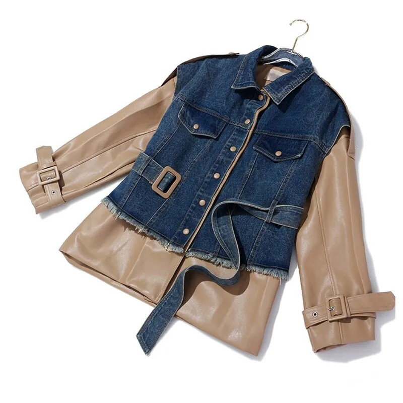 Patchwork Denim  Lapel Collar Long Sleeve Jacket