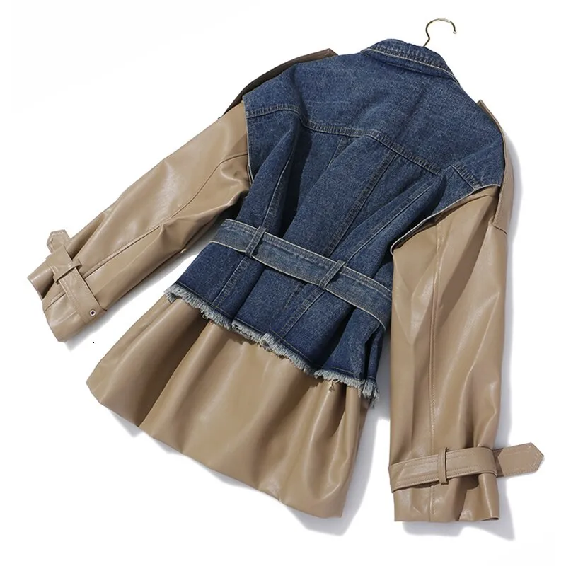 Patchwork Denim  Lapel Collar Long Sleeve Jacket