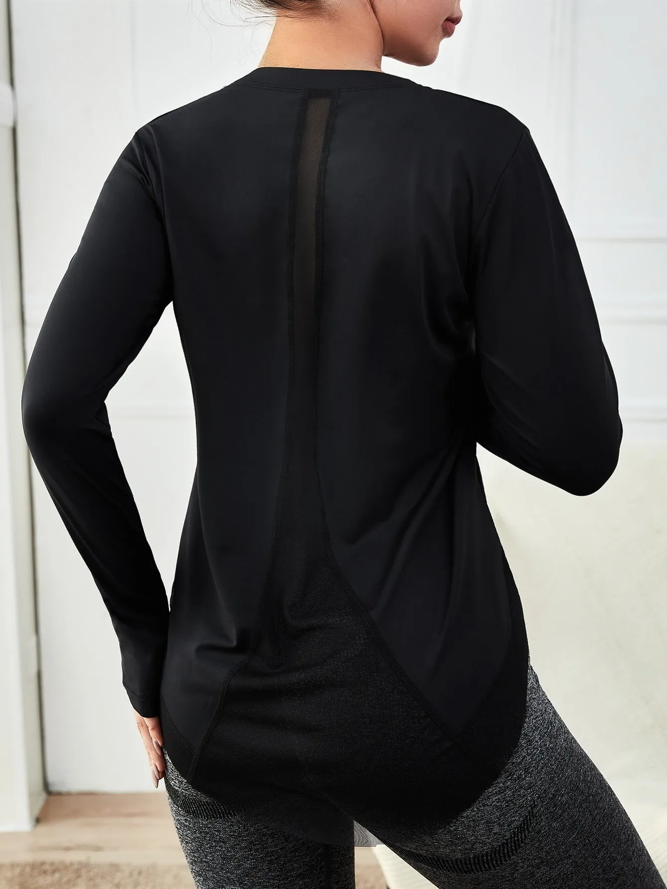 Plain Long Sleeve Round Neck Women Sports Tees & Tanks