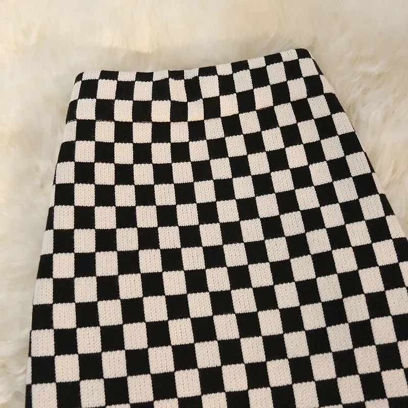 Pre Order:  Checkered Knitted Midi Skirt