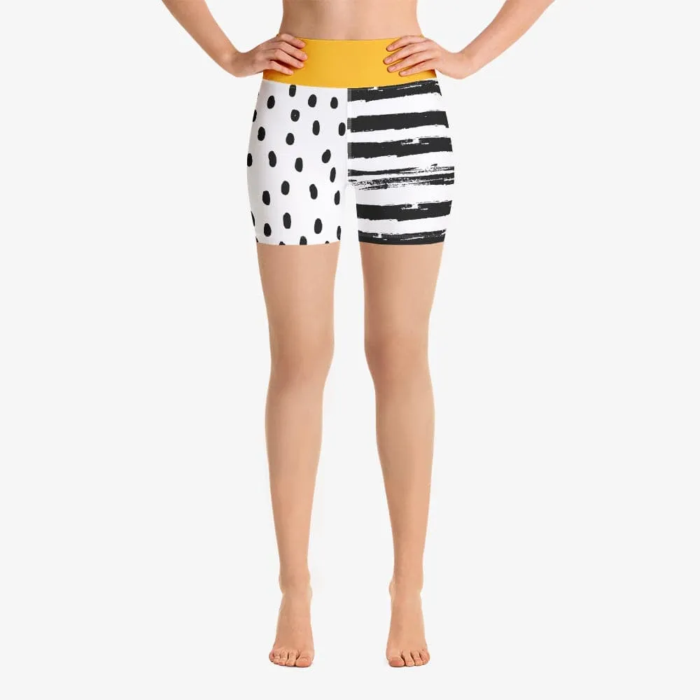 Printed Yoga Shorts "Dots&Lines" Yellow