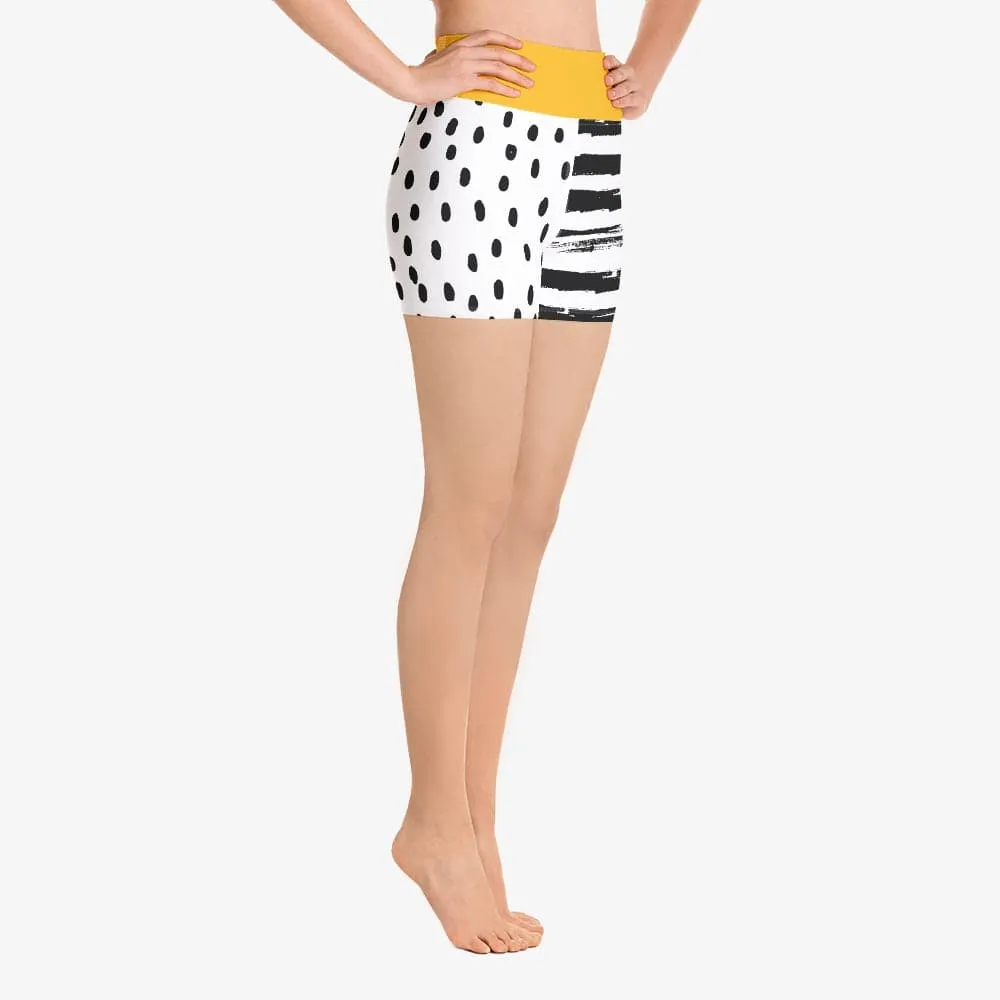 Printed Yoga Shorts "Dots&Lines" Yellow