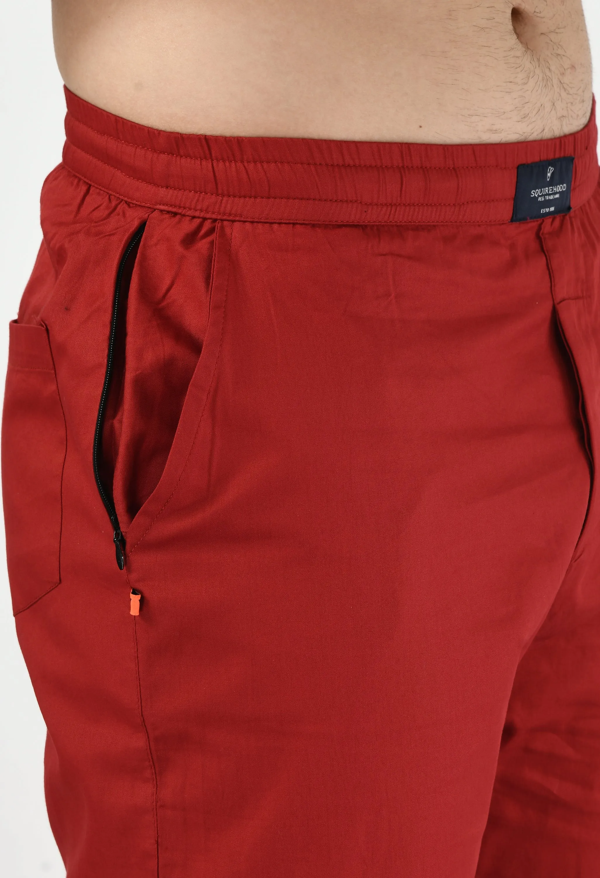 Red Plain Relaxed Fit Casual Trouser