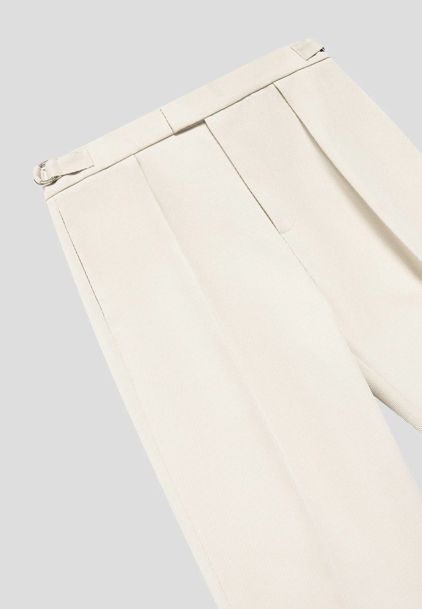 Relaxed Fit Twill Pleated Tailored Trousers - Cream