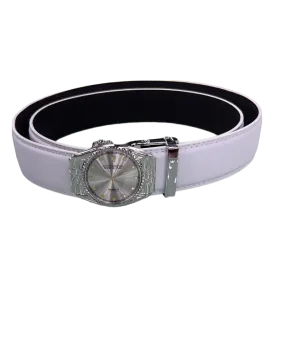 Rolex Watch Men's Belt Genuine Leather Silver Buckle