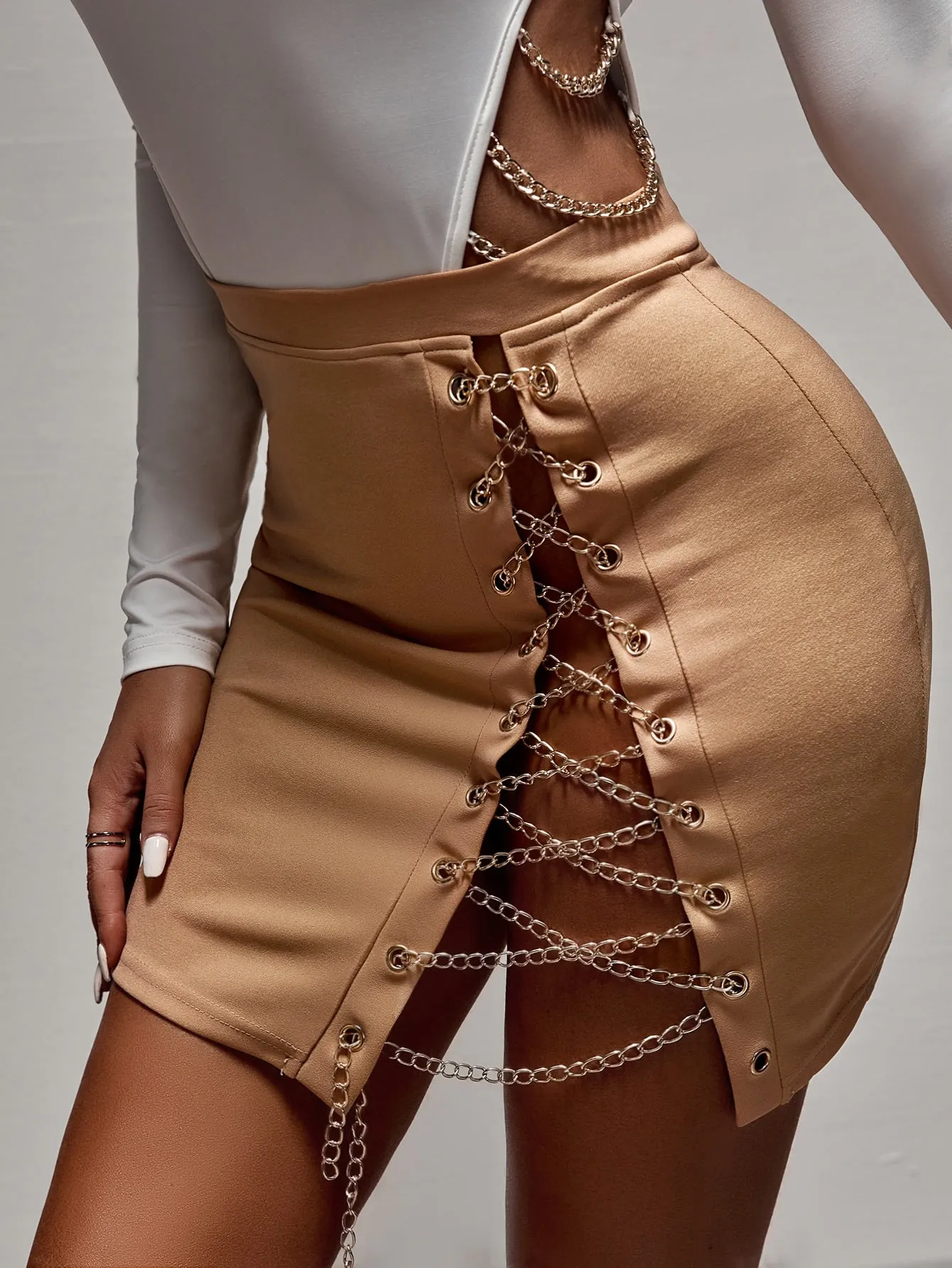 Sexy Plain Chain High Waist Mini Women Skirt