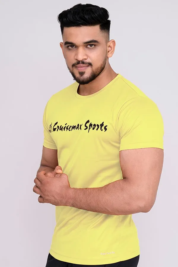 Solid Dye Round Neck T-Shirts Yellow Black