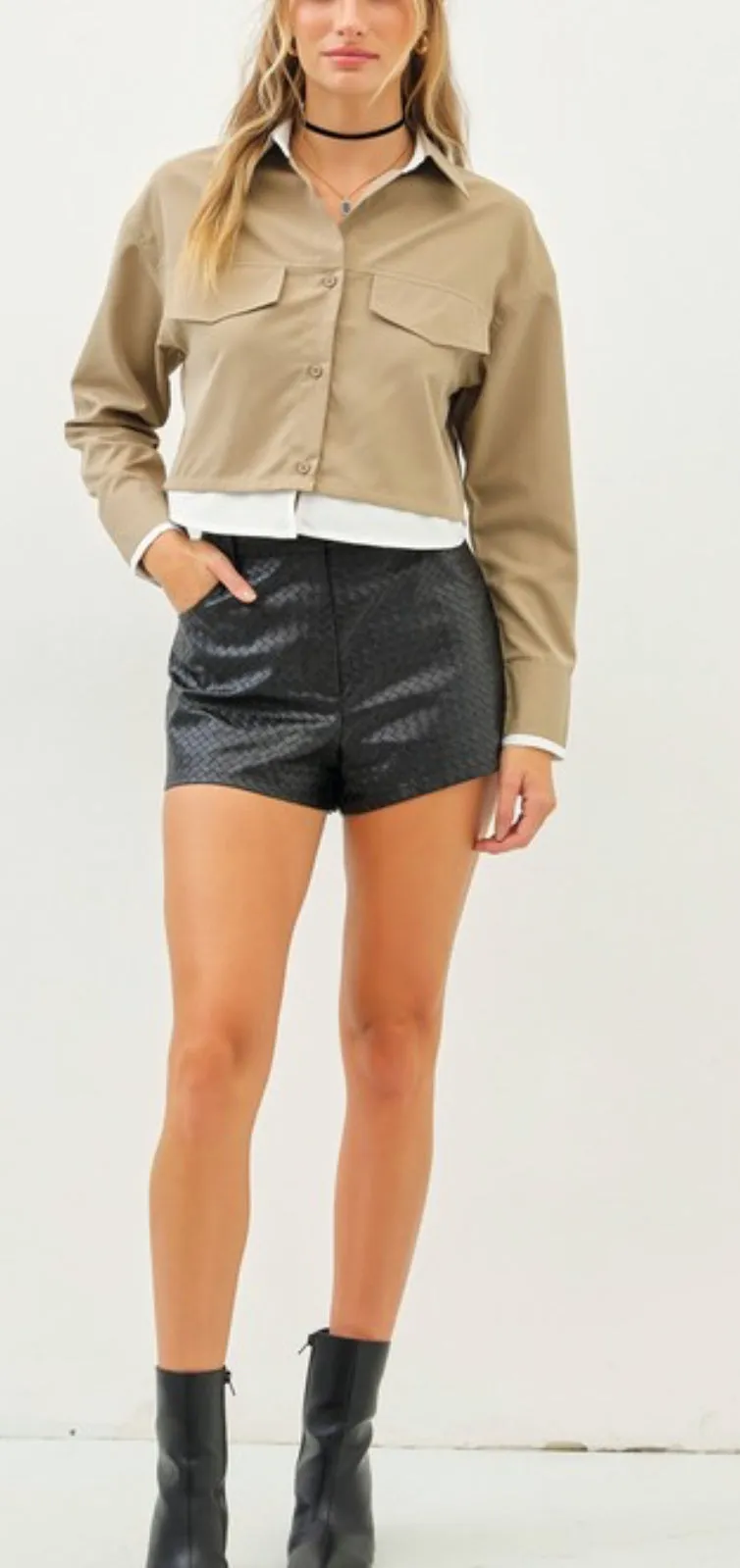 Weave Leather Shorts