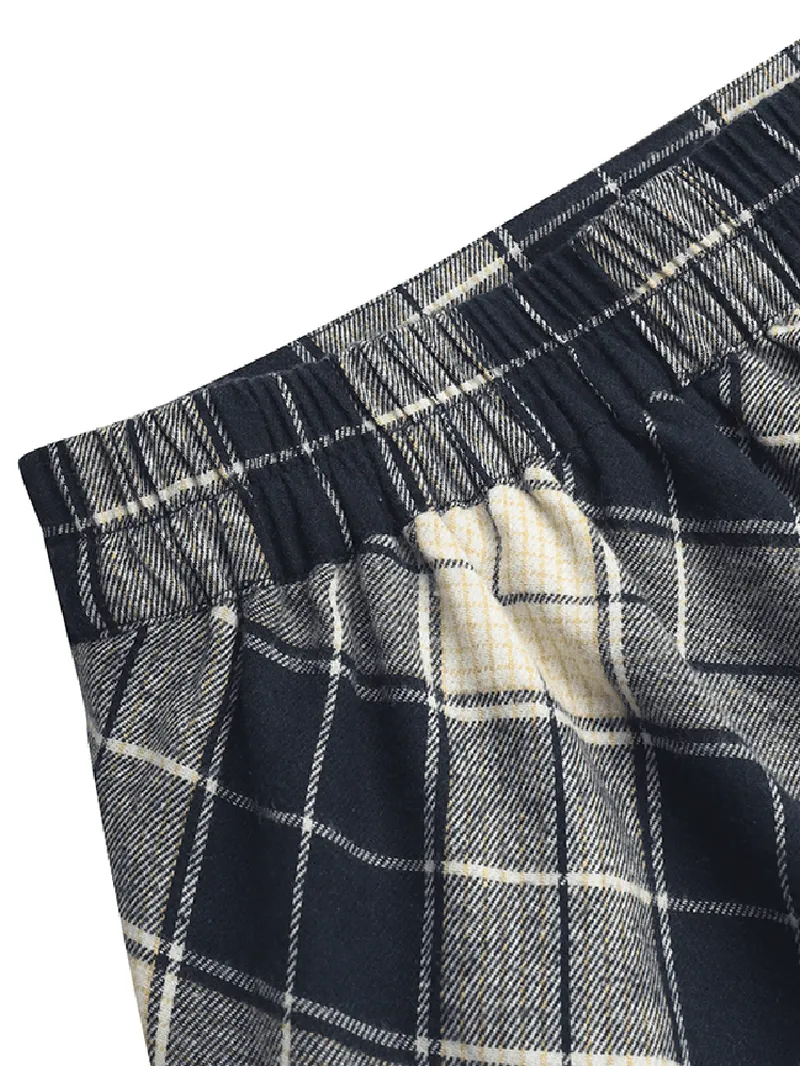 Women Plaid A-Line Vintage High Waist Skirts with Pocket