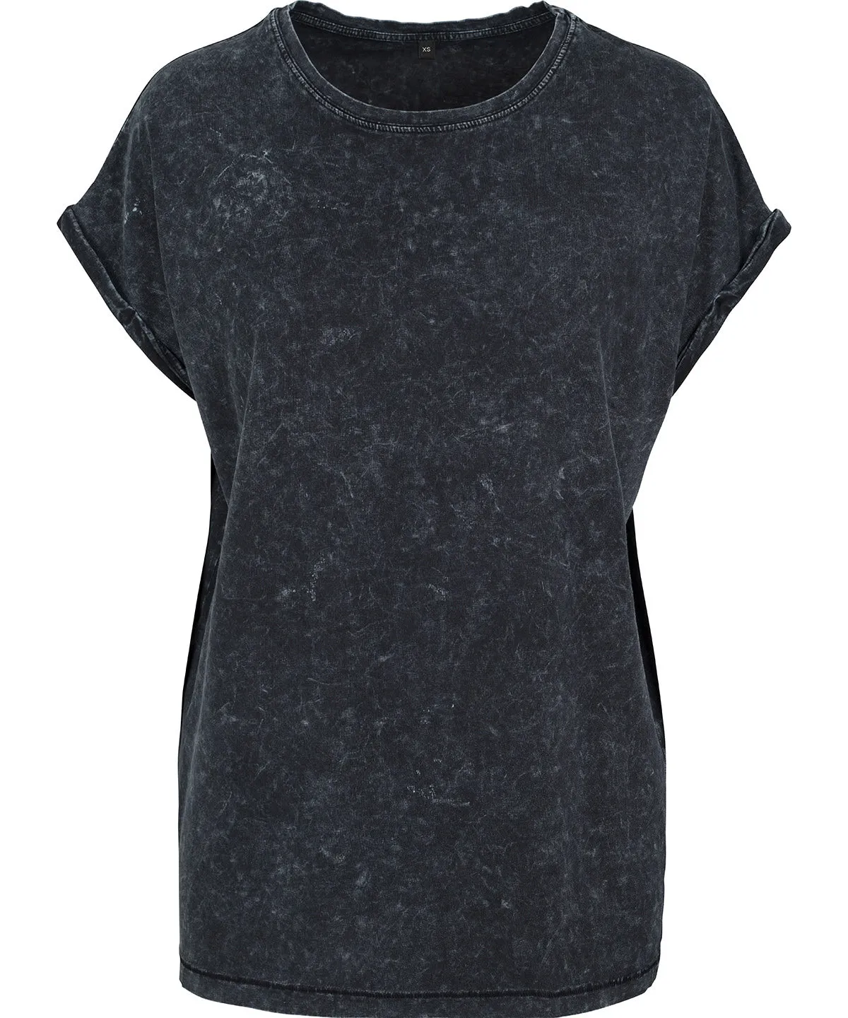 Womens acid washed extended shoulder tee | Black