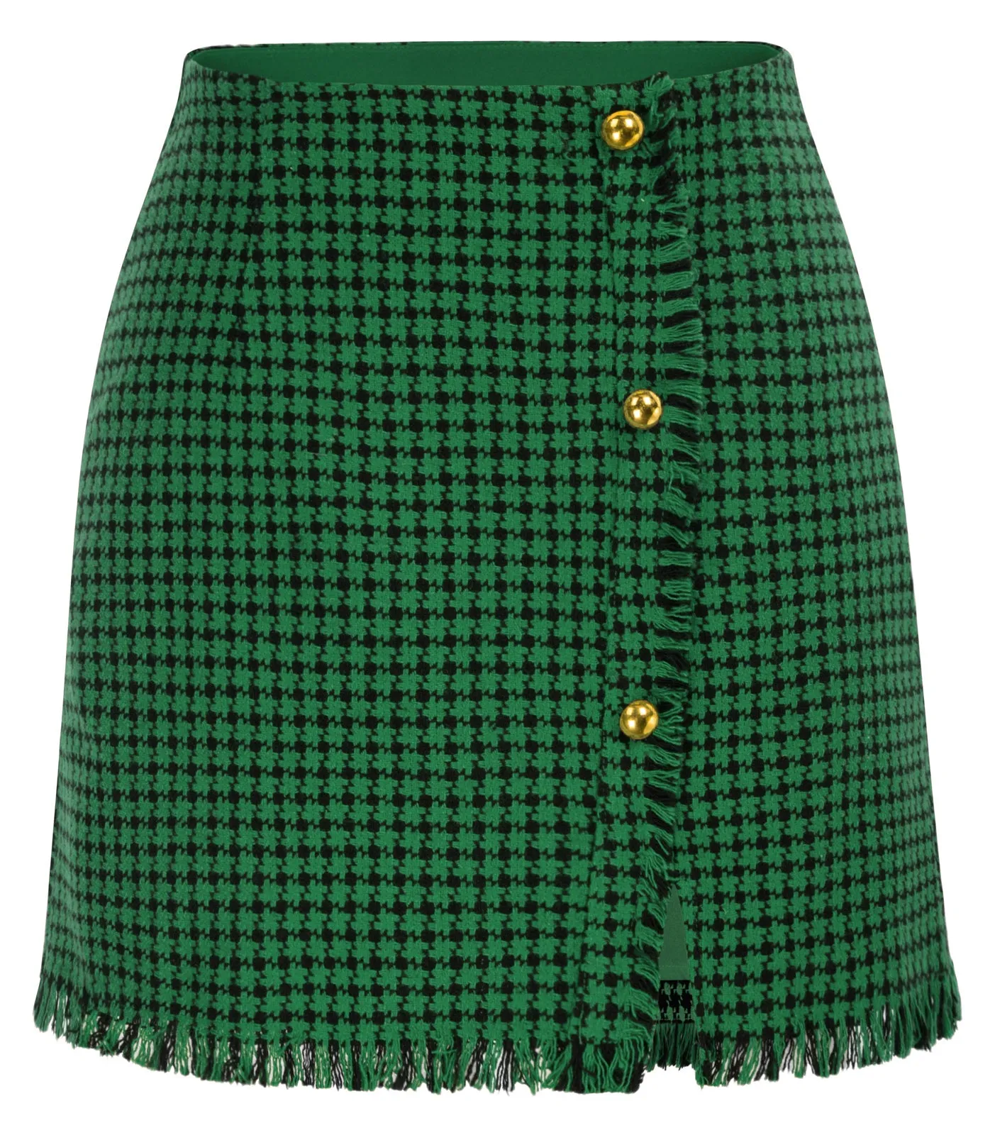 Women's Plaid Tweed Skirt High Waist Button Front Split Bodycon Pencil Mini Skirts