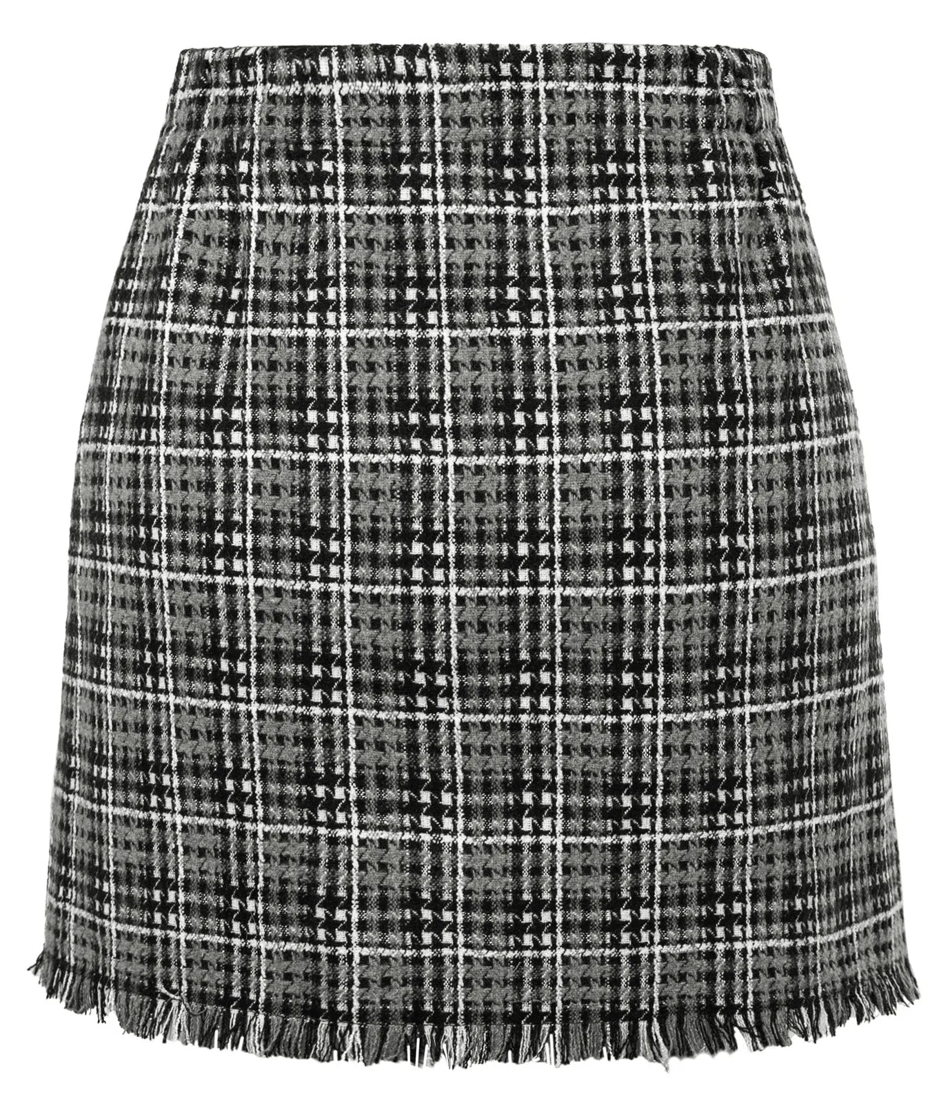 Women's Plaid Tweed Skirt High Waist Button Front Split Bodycon Pencil Mini Skirts