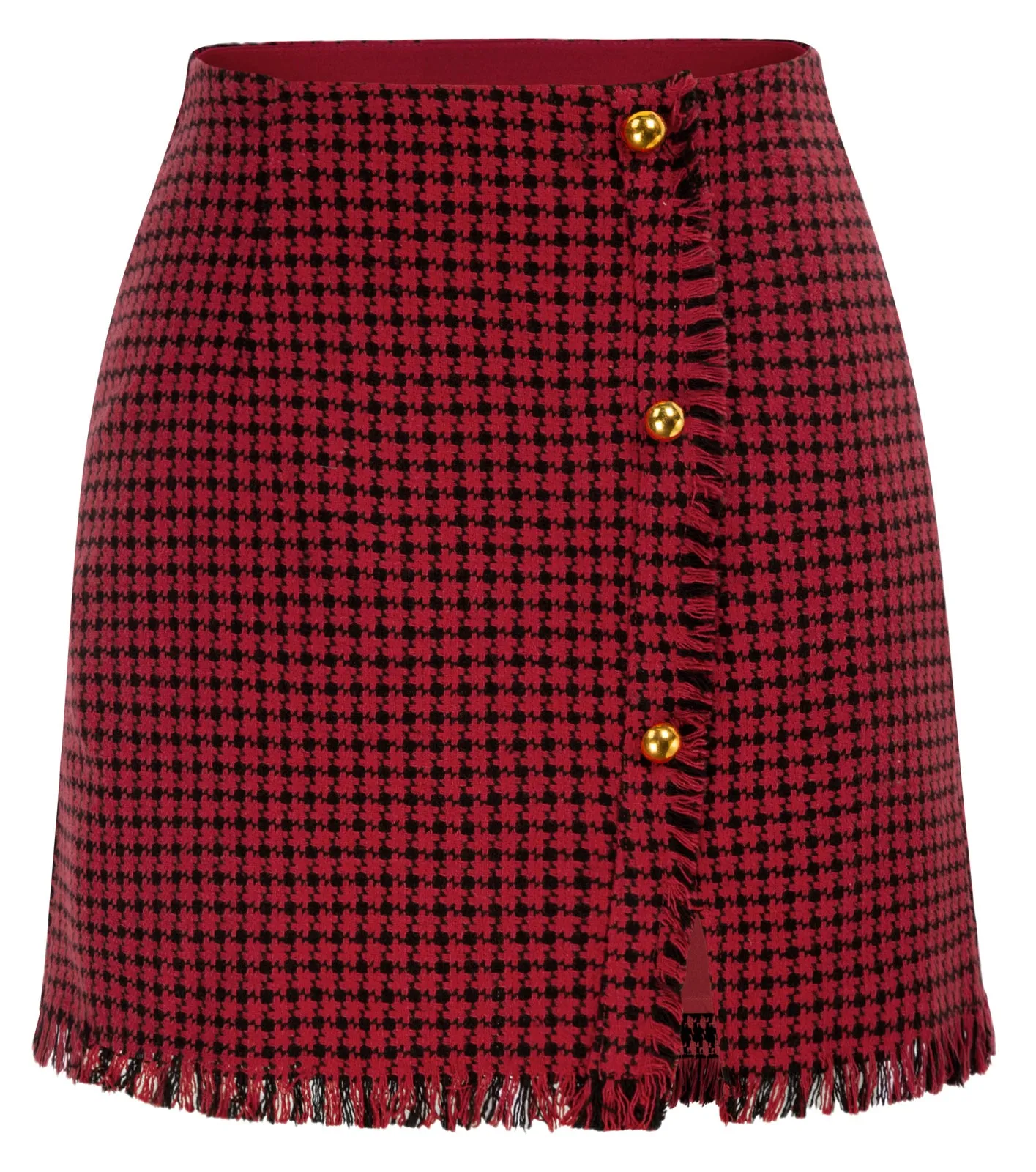 Women's Plaid Tweed Skirt High Waist Button Front Split Bodycon Pencil Mini Skirts