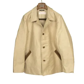 Work jacket in cream and brown burnt molton cotton