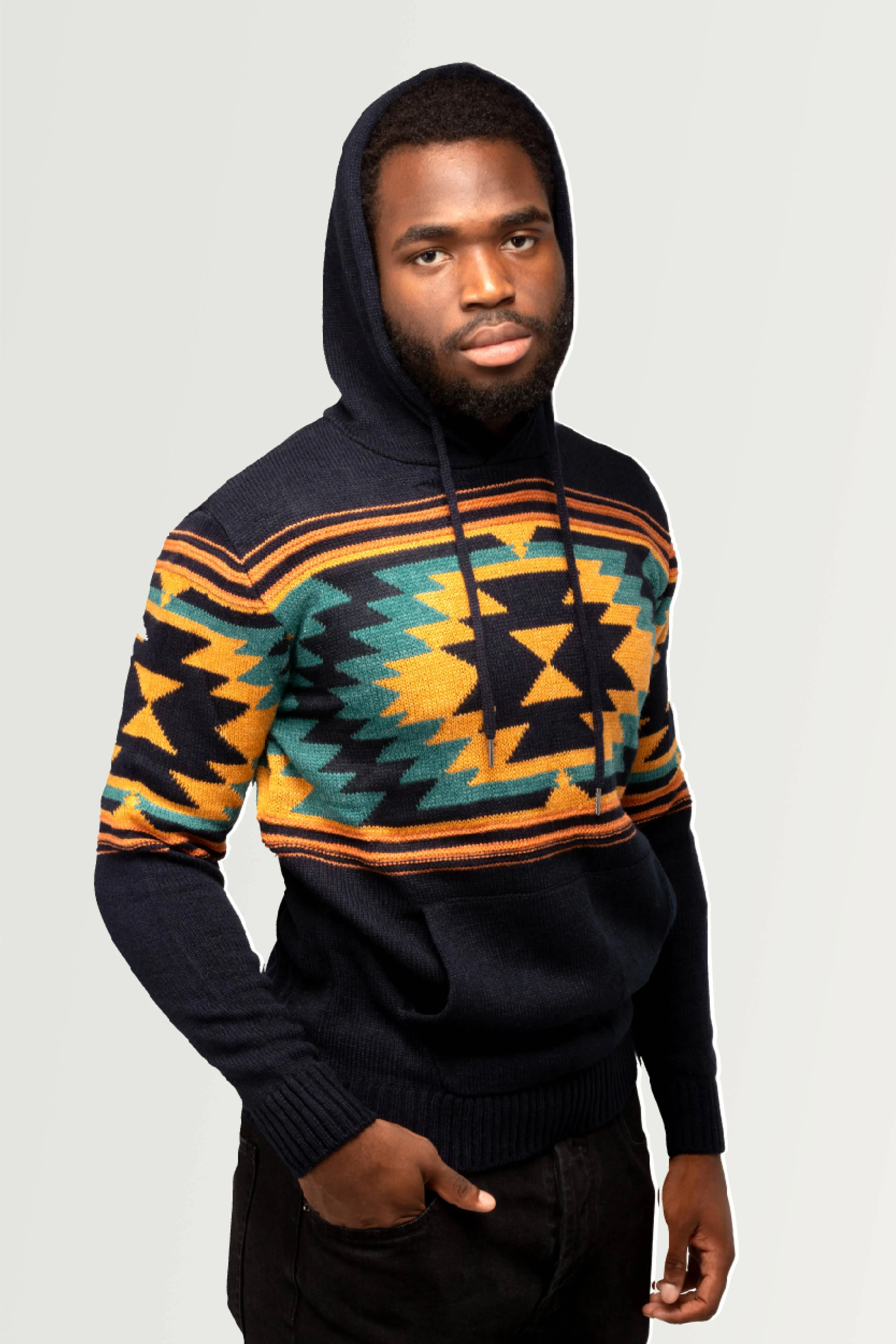 X RAY Men's Aztec Hooded Sweater Blue