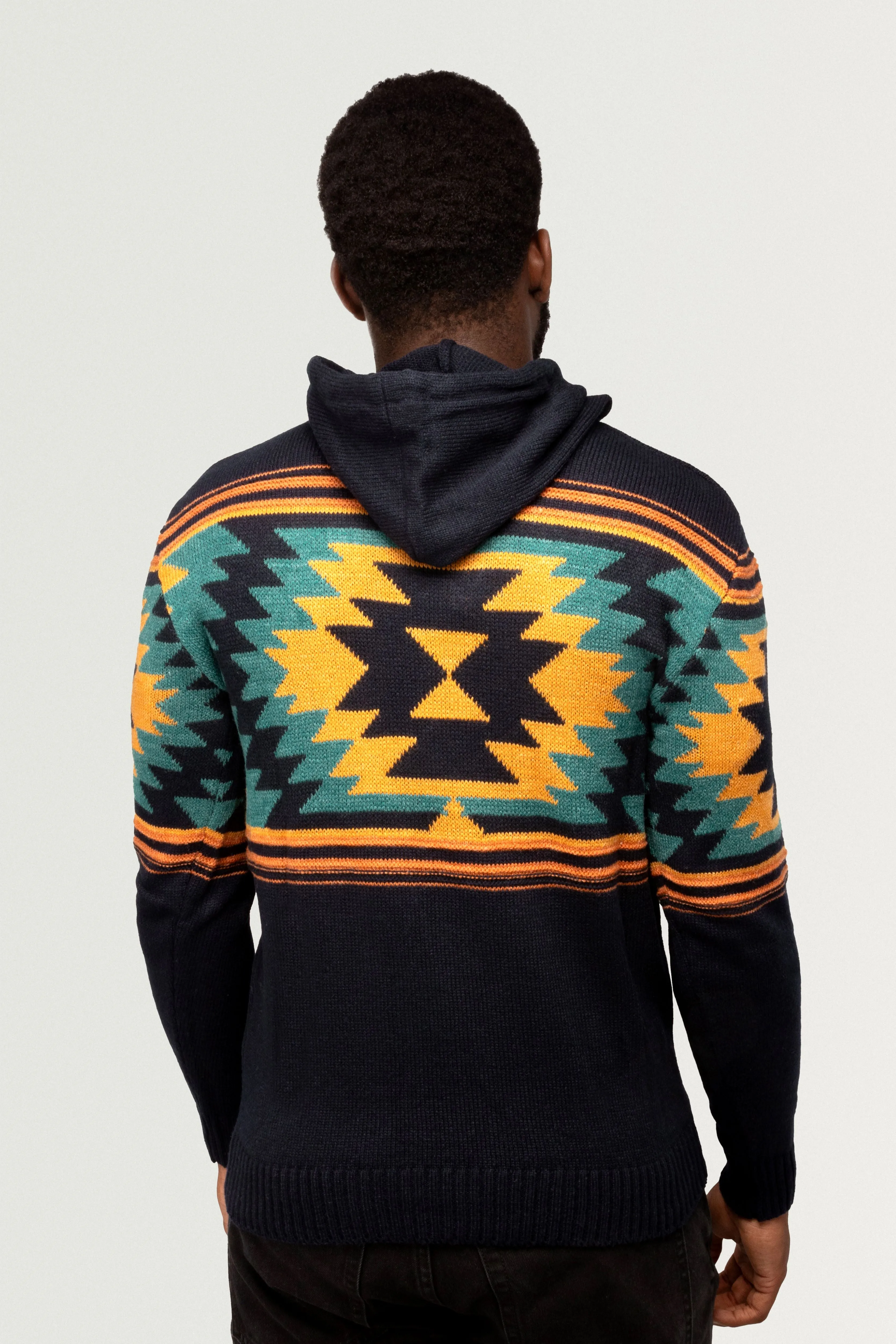 X RAY Men's Aztec Hooded Sweater Blue