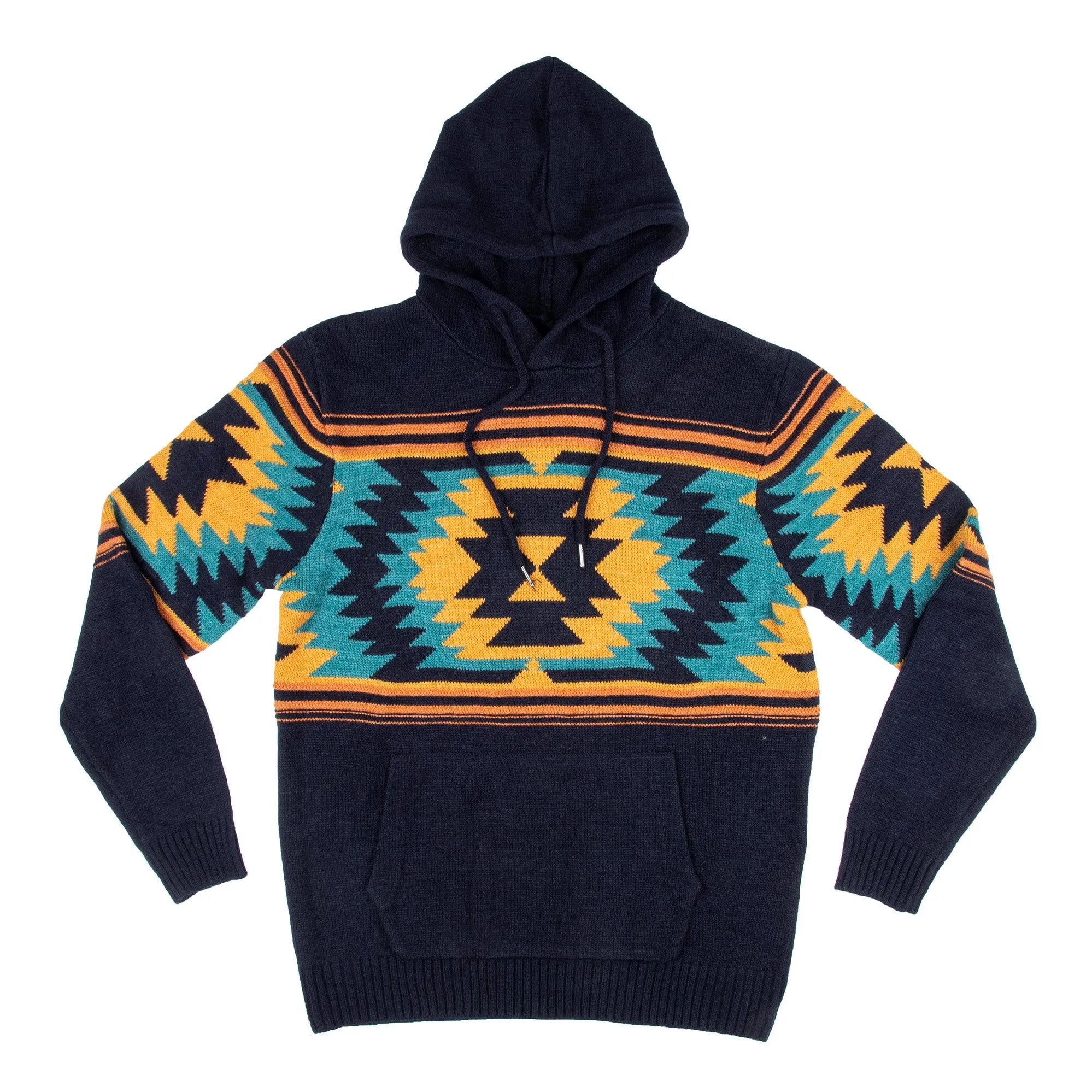 X RAY Men's Aztec Hooded Sweater Blue