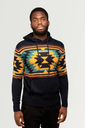 X RAY Men's Aztec Hooded Sweater Blue