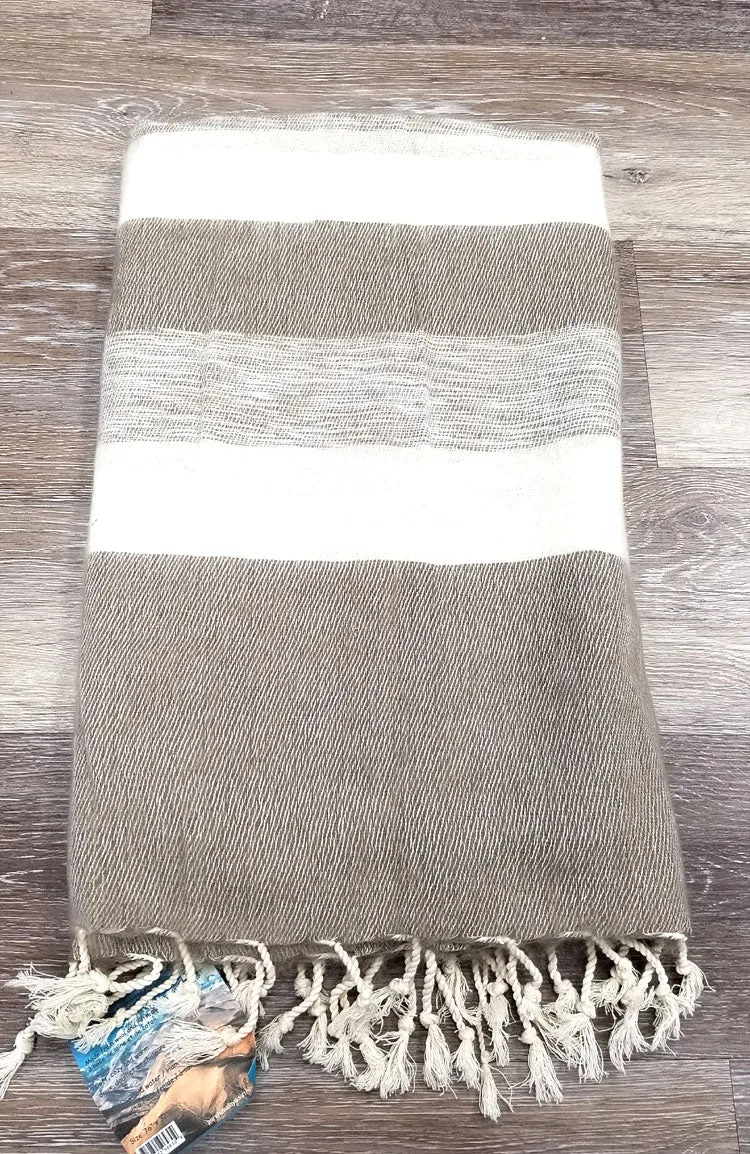 Yak Wool & Cotton Shawl ~ Neutral Stripes 5 (Beige/Tans/Ivory)