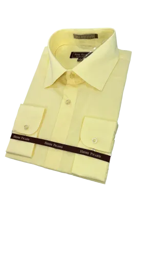 Yellow mens long sleeves dress shirt spread collar convertible cuff regular fit